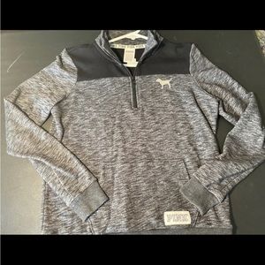 victoria’s secret pink sz small 1/4 zip black & grey pullover EUC